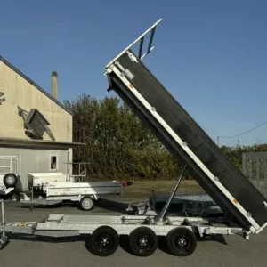 Remorque tri-benne triple essieux 3×1800 kg! benne henra 4x2m PTAC 3,5t